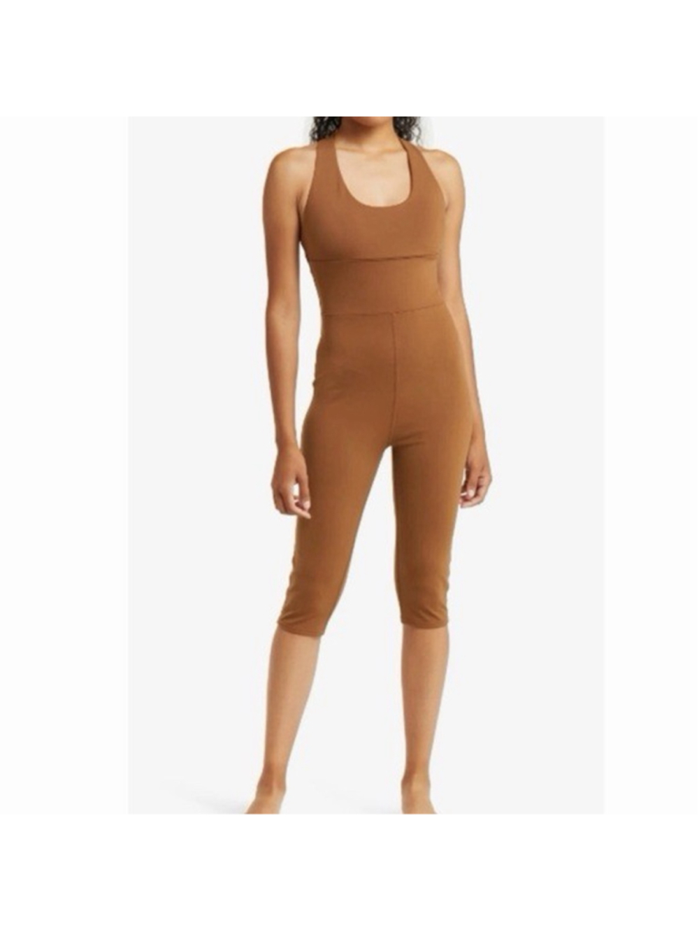 Alo Airbrush Physique One Piece Crop Jumpsuit XS Cinnamon Brown Criss Cross Pads